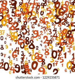 Falling colorful numbers on white background. Abstract colorful background for card or print. Pattern of randomly distributed numbers from zero to nine in color.