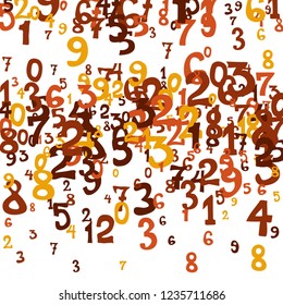 Falling colorful numbers on white background. Abstract colorful background for banner or poster. Pattern of randomly distributed numbers from zero to nine in color.
