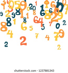 Falling colorful numbers on white background. Abstract background of color numbers for banner or poster. Pattern of randomly distributed numbers from zero to nine in color.