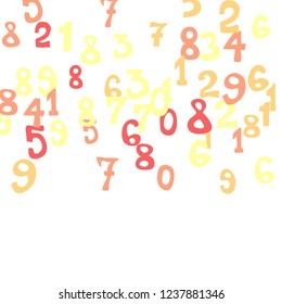 Falling colorful numbers on white background. Abstract background of color numbers for banner or poster. Pattern of randomly distributed numbers from zero to nine in color.