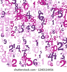 Falling colorful numbers on white background. Abstract background of color numbers for banner or poster. Pattern of randomly distributed numbers from zero to nine in color.