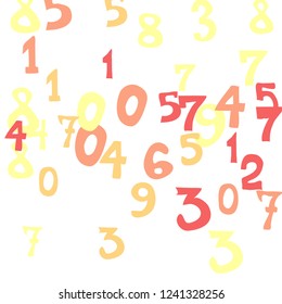 Falling colorful numbers on white background. Abstract background of color numbers for card or banner. Pattern of randomly distributed numbers from zero to nine in color.