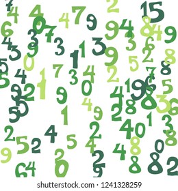 Falling colorful numbers on white background. Abstract background of color numbers for card or print. Pattern of randomly distributed numbers from zero to nine in color.