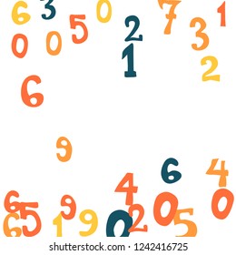 Falling colorful numbers on white background. Abstract colorful background for card or banner. Pattern of randomly distributed numbers from zero to nine in color.