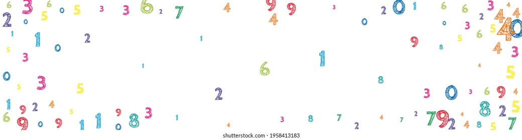 Falling colorful orderly numbers. Math study concept with flying digits. Extraordinary back to school mathematics banner on white background. Falling numbers vector illustration.