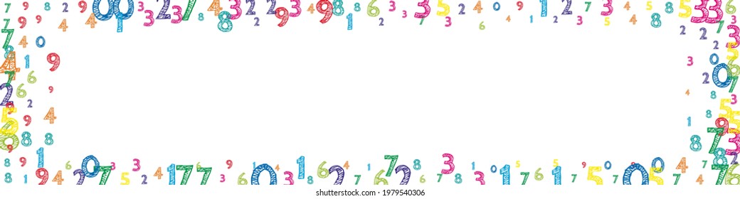Falling colorful orderly numbers. Math study concept with flying digits. Beauteous back to school mathematics banner on white background. Falling numbers vector illustration.