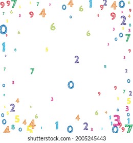 Falling colorful orderly numbers. Math study concept with flying digits. Awesome back to school mathematics banner on white background. Falling numbers vector illustration.