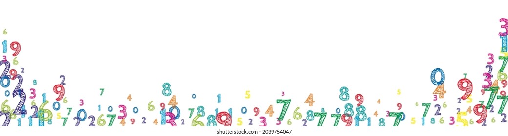 Falling colorful orderly numbers. Math study concept with flying digits. Nice back to school mathematics banner on white background. Falling numbers vector illustration.