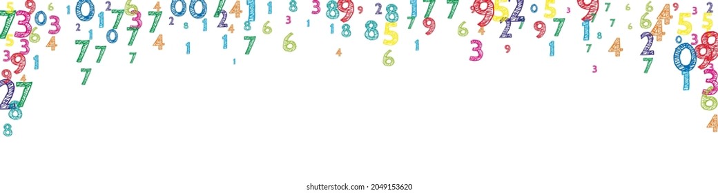 Falling colorful orderly numbers. Math study concept with flying digits. Adorable back to school mathematics banner on white background. Falling numbers vector illustration.