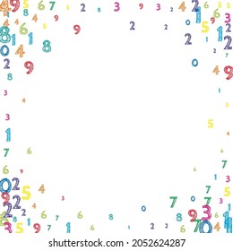 Falling colorful orderly numbers. Math study concept with flying digits. Extra back to school mathematics banner on white background. Falling numbers vector illustration.