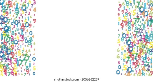 Falling colorful orderly numbers. Math study concept with flying digits. Perfect back to school mathematics banner on white background. Falling numbers vector illustration.