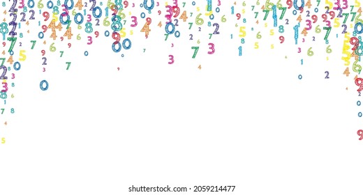Falling colorful orderly numbers. Math study concept with flying digits. Optimal back to school mathematics banner on white background. Falling numbers vector illustration.