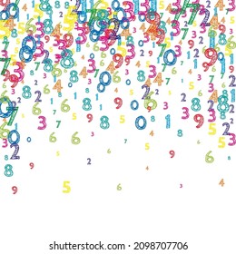 Falling colorful orderly numbers. Math study concept with flying digits. Stylish back to school mathematics banner on white background. Falling numbers vector illustration.