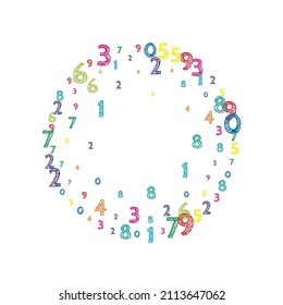 Falling colorful orderly numbers. Math study concept with flying digits. Bizarre back to school mathematics banner on white background. Falling numbers vector illustration.