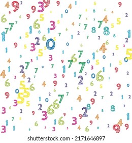 Falling colorful orderly numbers. Math study concept with flying digits. Magnificent back to school mathematics banner on white background. Falling numbers vector illustration.