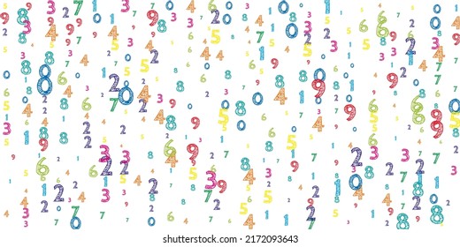 Falling colorful orderly numbers. Math study concept with flying digits. Brilliant back to school mathematics banner on white background. Falling numbers vector illustration.