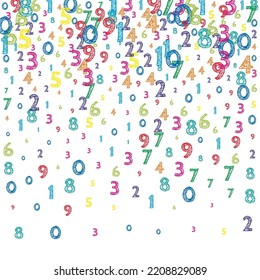 Falling colorful orderly numbers. Math study concept with flying digits. Trending back to school mathematics banner on white background. Falling numbers vector illustration.