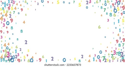 Cayendo números coloridos y ordenados. Concepto de estudio matemático con dígitos voladores. Recuerden el cartel de matemáticas en la escuela con fondo blanco. Ilustración vectorial de números en disminución.
