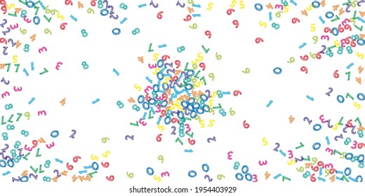 Falling colorful sketch numbers. Math study concept with flying digits. Symmetrical back to school mathematics banner on white background. Falling numbers vector illustration.