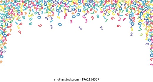 Falling colorful sketch numbers. Math study concept with flying digits. Fetching back to school mathematics banner on white background. Falling numbers vector illustration.