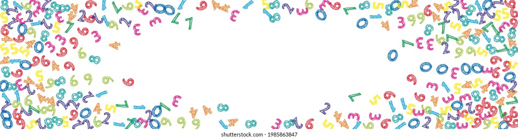 Falling colorful sketch numbers. Math study concept with flying digits. Good-looking back to school mathematics banner on white background. Falling numbers vector illustration.