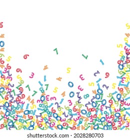 Falling colorful sketch numbers. Math study concept with flying digits. Exotic back to school mathematics banner on white background. Falling numbers vector illustration.