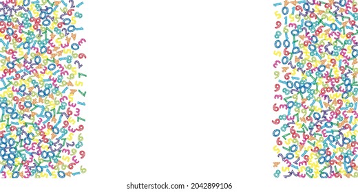 Falling colorful sketch numbers. Math study concept with flying digits. Pleasant back to school mathematics banner on white background. Falling numbers vector illustration.