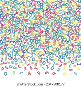 Falling colorful sketch numbers. Math study concept with flying digits. Grand back to school mathematics banner on white background. Falling numbers vector illustration.
