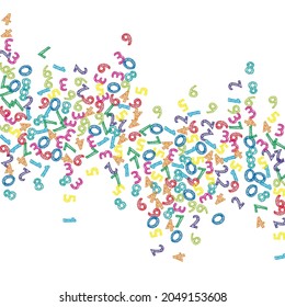 Falling colorful sketch numbers. Math study concept with flying digits. Quaint back to school mathematics banner on white background. Falling numbers vector illustration.