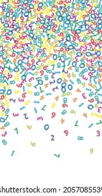 Falling colorful sketch numbers. Math study concept with flying digits. Actual back to school mathematics banner on white background. Falling numbers vector illustration.