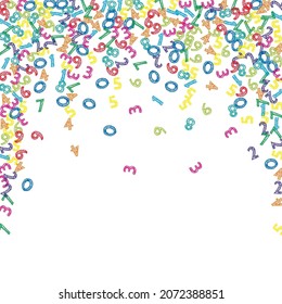 Falling colorful sketch numbers. Math study concept with flying digits. Delightful back to school mathematics banner on white background. Falling numbers vector illustration.