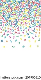 Fallende bunte Skizzen. Mathe-Studienkonzept mit fliegenden Ziffern. Herrlich zurück zur Mathematik-Banner der Schule auf weißem Hintergrund. Fallende Zahlen, Vektorgrafik.
