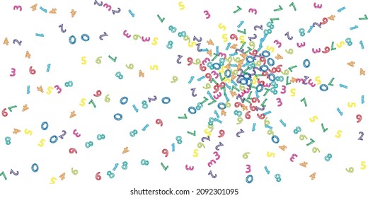 Falling colorful sketch numbers. Math study concept with flying digits. Ravishing back to school mathematics banner on white background. Falling numbers vector illustration.