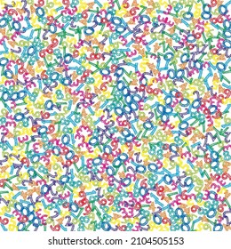 Falling colorful sketch numbers. Math study concept with flying digits. Adorable back to school mathematics banner on white background. Falling numbers vector illustration.