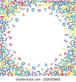 Falling colorful sketch numbers. Math study concept with flying digits. Glamorous back to school mathematics banner on white background. Falling numbers vector illustration.