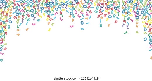 Falling colorful sketch numbers. Math study concept with flying digits. Original back to school mathematics banner on white background. Falling numbers vector illustration.