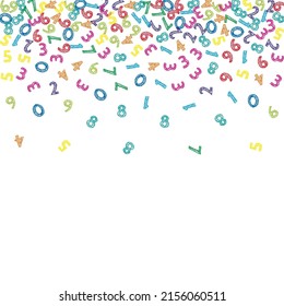 Falling colorful sketch numbers. Math study concept with flying digits. Positive back to school mathematics banner on white background. Falling numbers vector illustration.