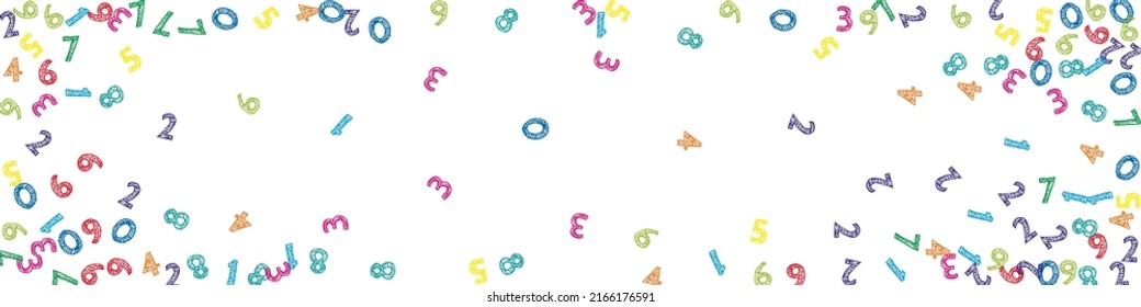 Falling colorful sketch numbers. Math study concept with flying digits. Fabulous back to school mathematics banner on white background. Falling numbers vector illustration.