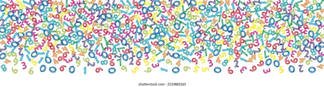 Falling colorful sketch numbers. Math study concept with flying digits. Elegant back to school mathematics banner on white background. Falling numbers vector illustration.