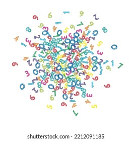 Falling colorful sketch numbers. Math study concept with flying digits. Charming back to school mathematics banner on white background. Falling numbers vector illustration.