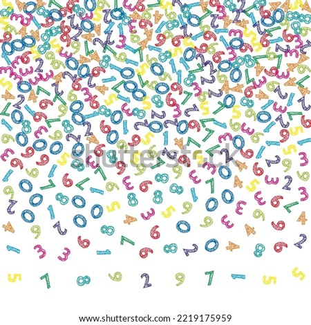Falling colorful sketch numbers. Math study concept with flying digits. Uncommon back to school mathematics banner on white background. Falling numbers vector illustration.