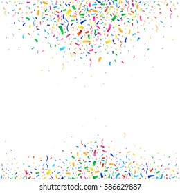 Falling colorful tiny confetti pieces on white background. vector