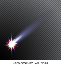 Falling comet or meteor on transparent background. Asteroid. Colorful realistic vector object