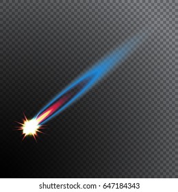 Falling comet or meteor on transparent background. Asteroid. Colorful realistic vector object