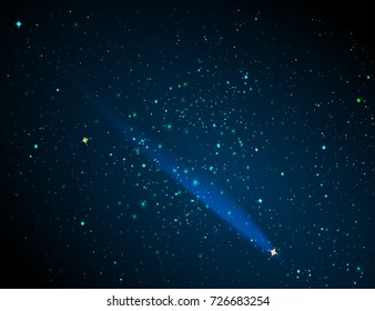 Falling Comet in the night starry sky in space. Cosmos background. Vector illustration
