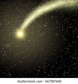 Falling comet on the background of the star sky. Bright stars, flash in a dark chasm. Astrology. Magic subject. Design element. Abstract background. Vector illustration.