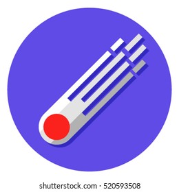 Falling comet in space on white background. Flat style isolate vector icon.