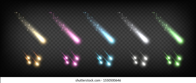 Falling comets. Colorful glow effects. Shine lightning vector abstract template