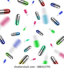 Falling concept pills in different colors - background or mockup template for text - vector eps 10 illustration