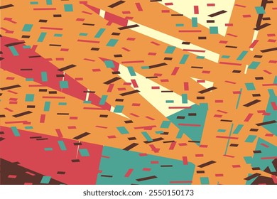 Abstrakter Konfetti-Hintergrund in Retro-Pastellfarben, Vektorgrafik. Fröhliche geometrische trendige Grafik-Design für Grußkarte Banner Poster Event Feier Flyer Party Einladung Abdeckung